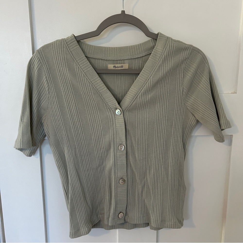 Madewell green short sleeve cardigan and tank set